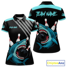 Load image into Gallery viewer, Funny Cyan Blue Shark Women Bowling Polo, Quarter Zip Shirts Custom Team Shark Bowling Outfit Jersey NQS11042