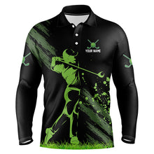 Load image into Gallery viewer, Black and Green Mens Golf Polo Shirts custom golf shirt for men, personalized golf gift for men NQS9157