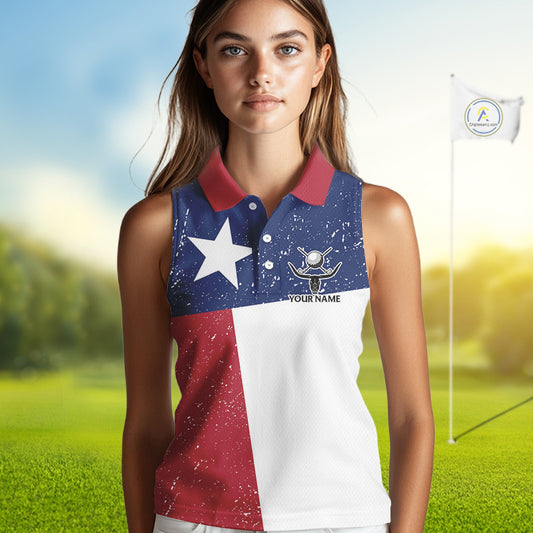 Grunge Texas Flag Sleeveless Golf Polo Shirts Custom patriotic Texas Team Golf outfit for ladies NQS11240