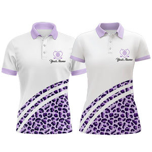 Purple leopard white matching golf shirt for couples custom his and her golf tops, unique golf gifts NQS9362