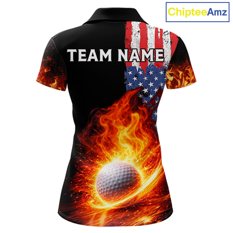 American Flag Flame Golf Polo shirts for Women Custom patriotic team Golf jerseys, ladies golf outfit NQS11433