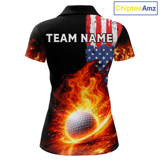 American Flag Flame Golf Polo shirts for Women Custom patriotic team Golf jerseys, ladies golf outfit NQS11433