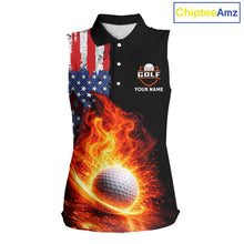 Load image into Gallery viewer, American Flag Flame Ladies sleeveless golf tops Custom patriotic team Golf jersey, ladies golf outfit NQS11433