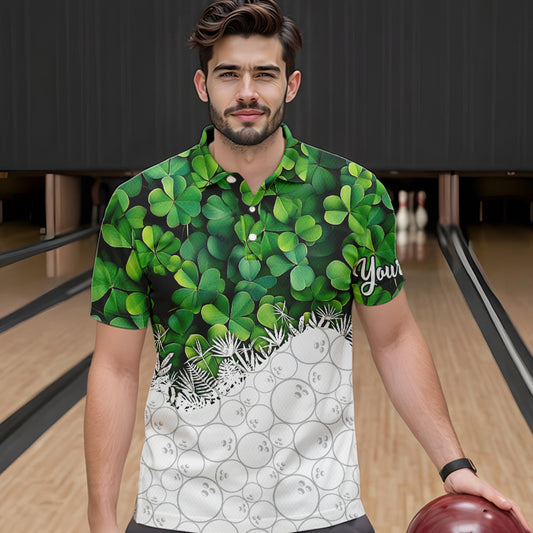 Bowling Shirts For Men custom Green clover white bowling camo St Patrick Day Bowling attire for mens NQS9501