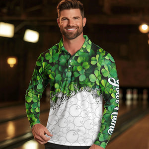 Bowling Shirts For Men custom Green clover white bowling camo St Patrick Day Bowling attire for mens NQS9501