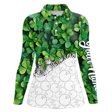 Load image into Gallery viewer, Women Bowling Shirts custom Green clover white bowling camo St Patrick Day Bowling attire for ladies NQS9501