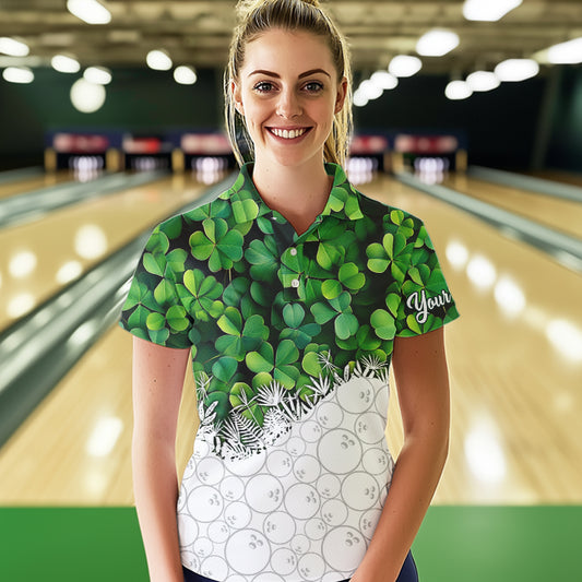 Women Bowling Shirts custom Green clover white bowling camo St Patrick Day Bowling attire for ladies NQS9501