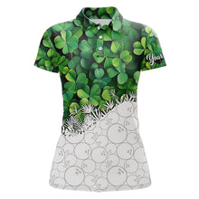 Load image into Gallery viewer, Women Bowling Shirts custom Green clover white bowling camo St Patrick Day Bowling attire for ladies NQS9501