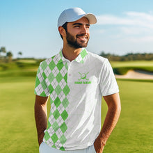 Load image into Gallery viewer, Green argyle pattern Mens golf polo shirts custom peace love golf team jerseys, golf attire for men NQS9505