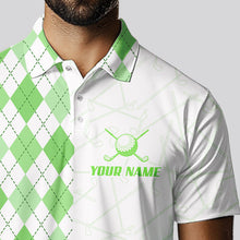 Load image into Gallery viewer, Green argyle pattern Mens golf polo shirts custom peace love golf team jerseys, golf attire for men NQS9505