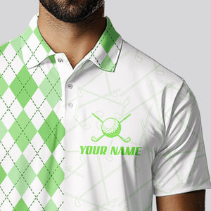 Green argyle pattern Mens golf polo shirts custom peace love golf team jerseys, golf attire for men NQS9505