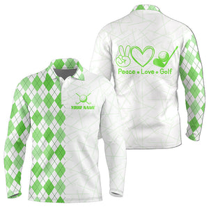 Green argyle pattern Mens golf polo shirts custom peace love golf team jerseys, golf attire for men NQS9505