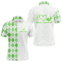 Load image into Gallery viewer, Green argyle pattern Mens golf polo shirts custom peace love golf team jerseys, golf attire for men NQS9505