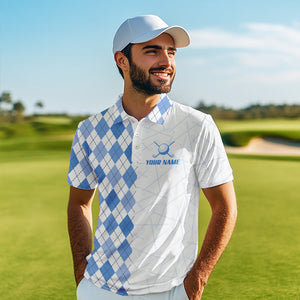 Blue argyle pattern Mens golf polo shirts custom peace love golf team jerseys, golf attire for men NQS9506