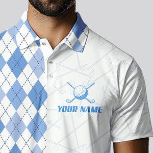 Blue argyle pattern Mens golf polo shirts custom peace love golf team jerseys, golf attire for men NQS9506