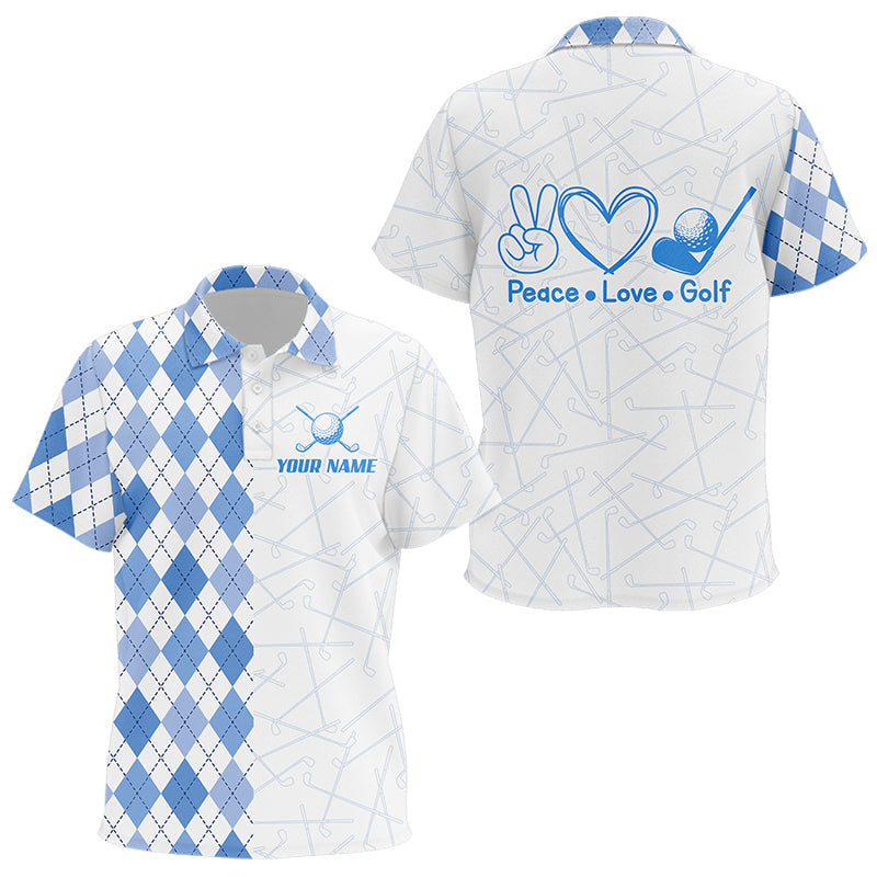 Blue argyle pattern Kid Golf Polo Shirts custom peace love golf team jerseys, golf attire for Kid NQS9506