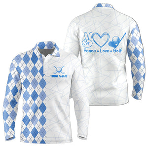 Blue argyle pattern Mens golf polo shirts custom peace love golf team jerseys, golf attire for men NQS9506