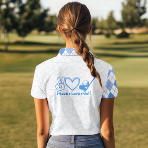 Blue argyle pattern Women Golf Polo Shirt custom peace love golf team jerseys, golf attire for women NQS9506