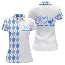 Load image into Gallery viewer, Blue argyle pattern Women Golf Polo Shirt custom peace love golf team jerseys, golf attire for women NQS9506