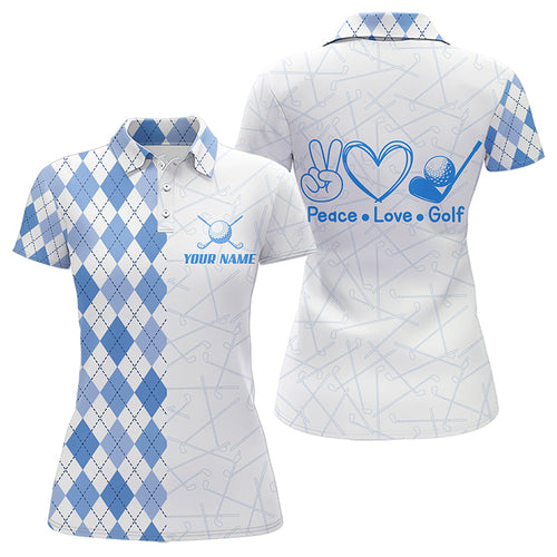 Blue argyle pattern Women Golf Polo Shirt custom peace love golf team jerseys, golf attire for women NQS9506