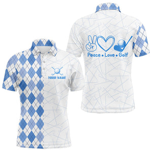 Blue argyle pattern Mens golf polo shirts custom peace love golf team jerseys, golf attire for men NQS9506