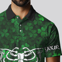 Load image into Gallery viewer, Green shamrock pattern funny Skeleton Mens golf polo shirts custom St Patrick Day golf attire for men NQS9513