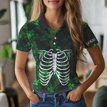 Load image into Gallery viewer, Green shamrock pattern Skeleton Women golf polo shirt custom St Patrick Day golf attire for ladies NQS9513