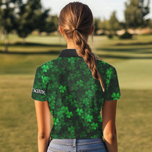 Load image into Gallery viewer, Green shamrock pattern Skeleton Women golf polo shirt custom St Patrick Day golf attire for ladies NQS9513