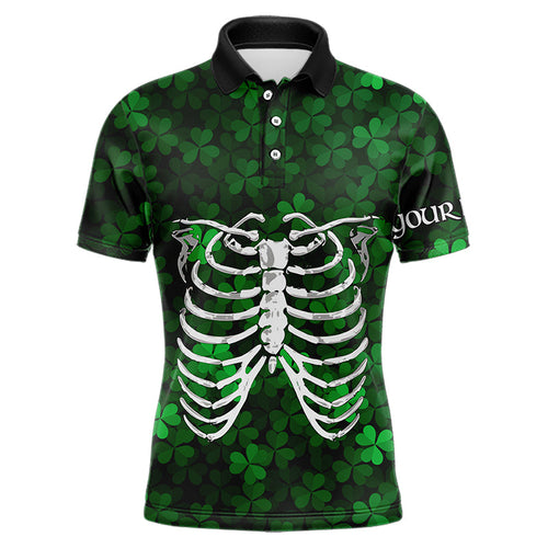 Green shamrock pattern funny Skeleton Mens golf polo shirts custom St Patrick Day golf attire for men NQS9513