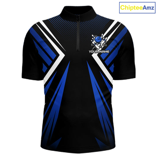 Black and Blue Flame Bowling Shirts For Men, Team Bowling Shirts Custom bowling attire for men NQS11634