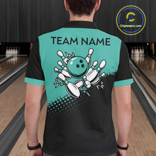 Load image into Gallery viewer, Black and Turquoise Retro Bowling Shirts For Men, Vintage Team Bowling Shirts Custom NQS11635