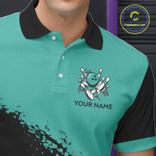 Load image into Gallery viewer, Black and Turquoise Retro Bowling Shirts For Men, Vintage Team Bowling Shirts Custom NQS11635
