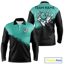 Load image into Gallery viewer, Black and Turquoise Retro Bowling Shirts For Men, Vintage Team Bowling Shirts Custom NQS11635