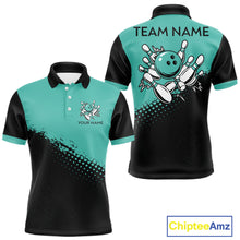 Load image into Gallery viewer, Black and Turquoise Retro Bowling Shirts For Men, Vintage Team Bowling Shirts Custom NQS11635