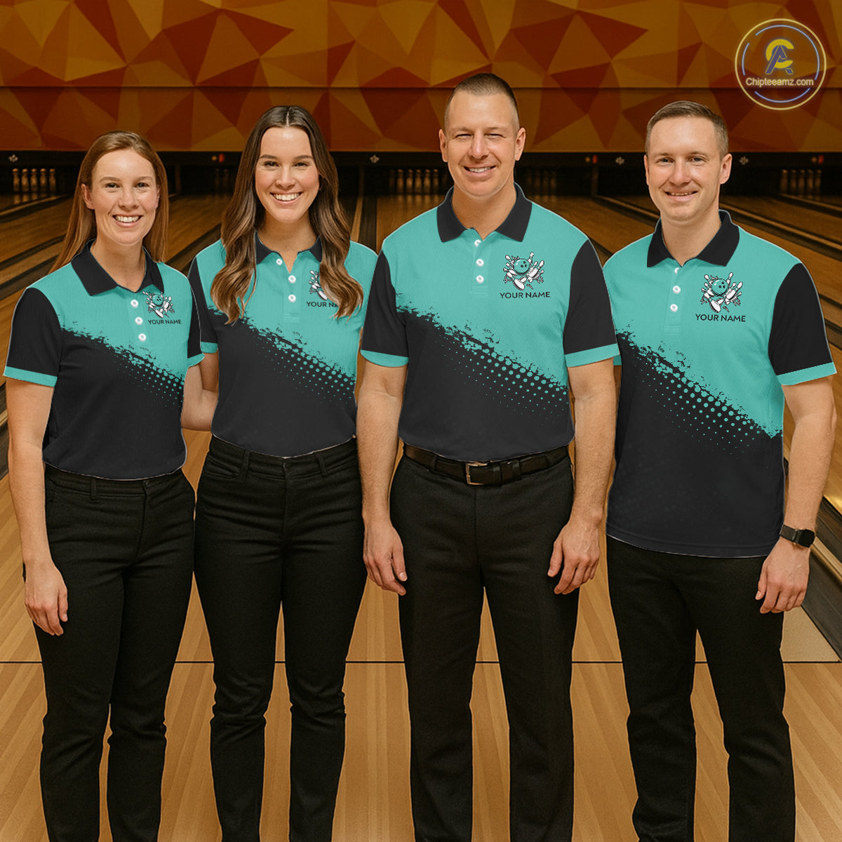 Black and Turquoise Retro Bowling Shirts For Men, Vintage Team Bowling Shirts Custom NQS11635