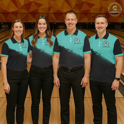 Black and Turquoise Retro Bowling Shirts For Men, Vintage Team Bowling Shirts Custom NQS11635