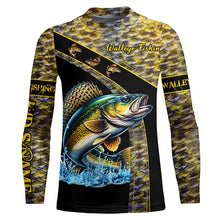 Load image into Gallery viewer, Walleye fishing scales UV protection Custom long sleeve fishing shirts, Walleye fishing jerseys NQS4890