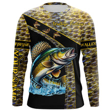 Load image into Gallery viewer, Walleye fishing scales UV protection Custom long sleeve fishing shirts, Walleye fishing jerseys NQS4890