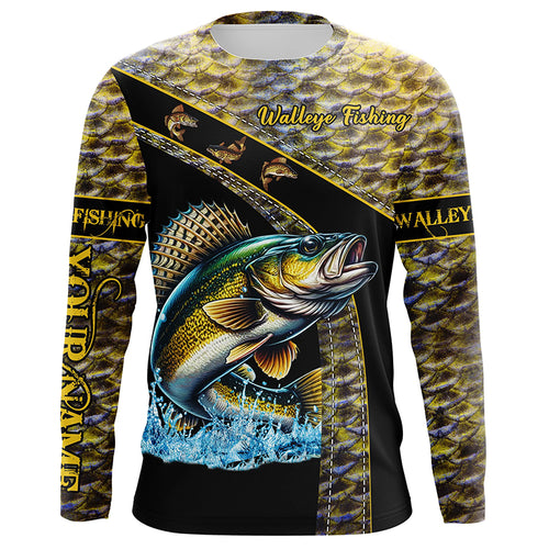 Walleye fishing scales UV protection Custom long sleeve fishing shirts, Walleye fishing jerseys NQS4890