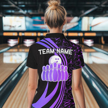Load image into Gallery viewer, Black Women bowling shirts Custom Purple neon team league bowling jerseys, gifts for bowlers NQS9667