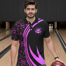 Load image into Gallery viewer, Black Mens bowling shirts Custom Pink neon team league bowling jerseys, gifts for bowlers NQS9668