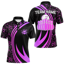 Load image into Gallery viewer, Black Mens bowling shirts Custom Pink neon team league bowling jerseys, gifts for bowlers NQS9668