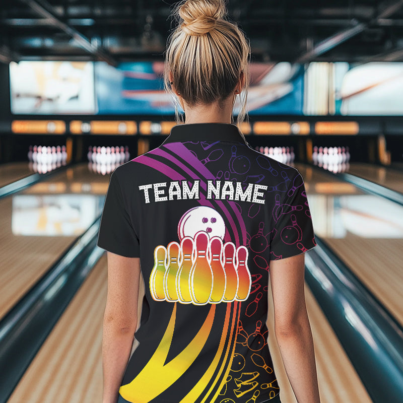 Black Women bowling shirts Custom Colorful neon team league bowling jerseys, gifts for bowlers NQS9669