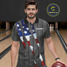 Load image into Gallery viewer, American Flag metal pattern Skull Bowling Shirts For Men Custom patriotic Bowling Team Jerseys NQS11734