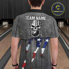 Load image into Gallery viewer, American Flag metal pattern Skull Bowling Shirts For Men Custom patriotic Bowling Team Jerseys NQS11734