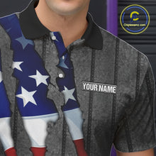 Load image into Gallery viewer, American Flag metal pattern Skull Bowling Shirts For Men Custom patriotic Bowling Team Jerseys NQS11734