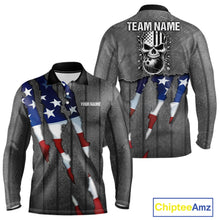 Load image into Gallery viewer, American Flag metal pattern Skull Bowling Shirts For Men Custom patriotic Bowling Team Jerseys NQS11734
