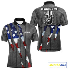Load image into Gallery viewer, American Flag metal pattern Skull Bowling Shirts For Men Custom patriotic Bowling Team Jerseys NQS11734