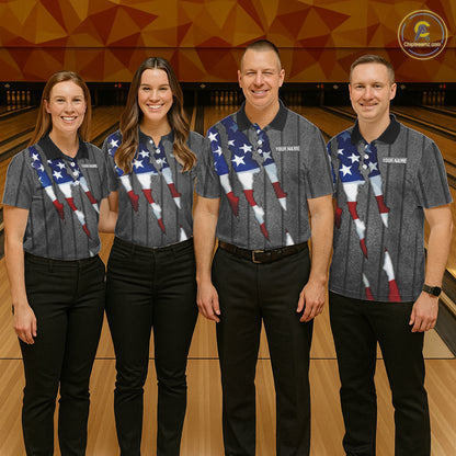 American Flag metal pattern Skull Bowling Shirts For Men Custom patriotic Bowling Team Jerseys NQS11734