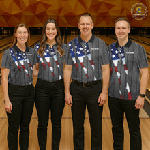 Load image into Gallery viewer, American Flag metal pattern Skull Bowling Shirts For Men Custom patriotic Bowling Team Jerseys NQS11734